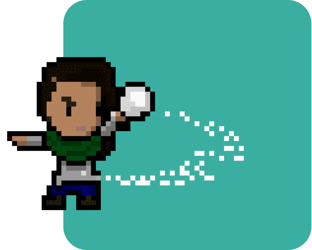 An image of a game that is in development, featuring a pixelated character splashing water from a cup like a sword slice.